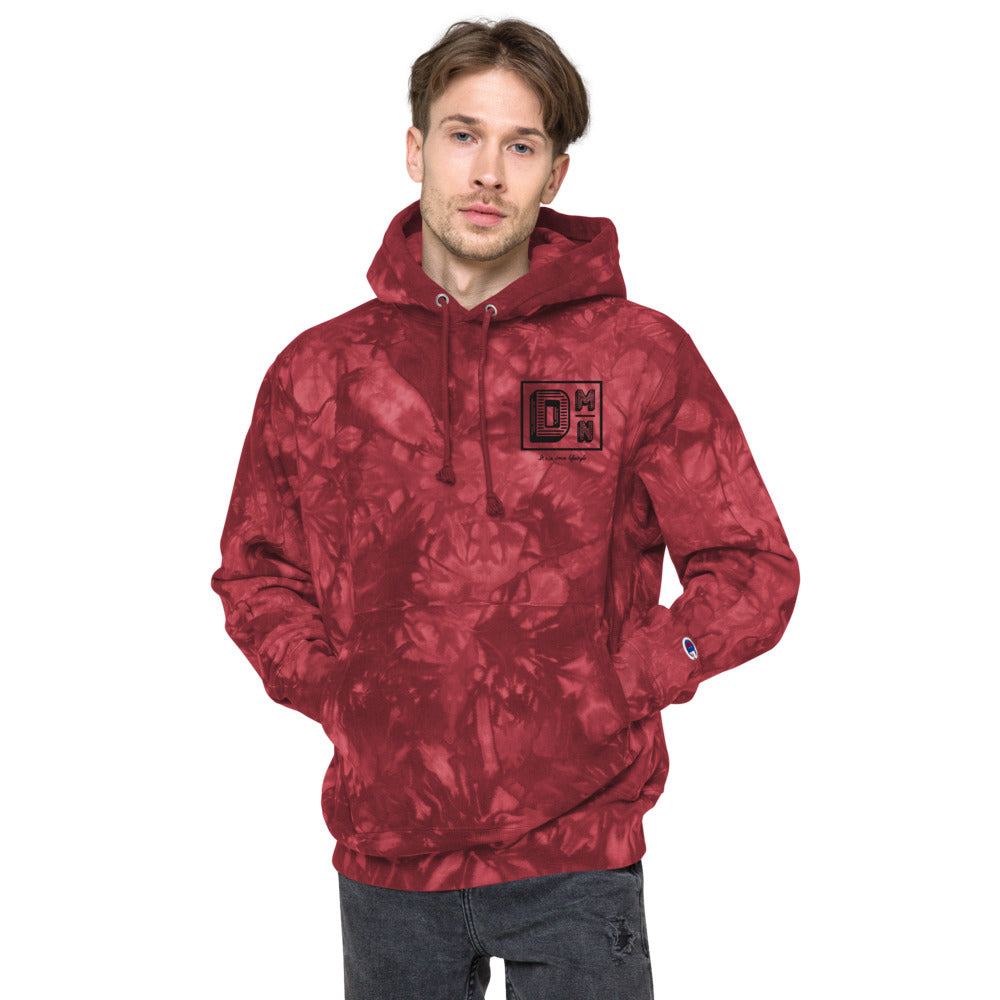 Black DMN logo Champion tie-dye hoodie