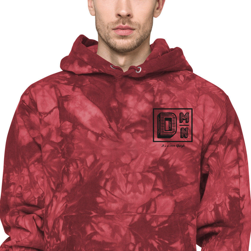 Black DMN logo Champion tie-dye hoodie