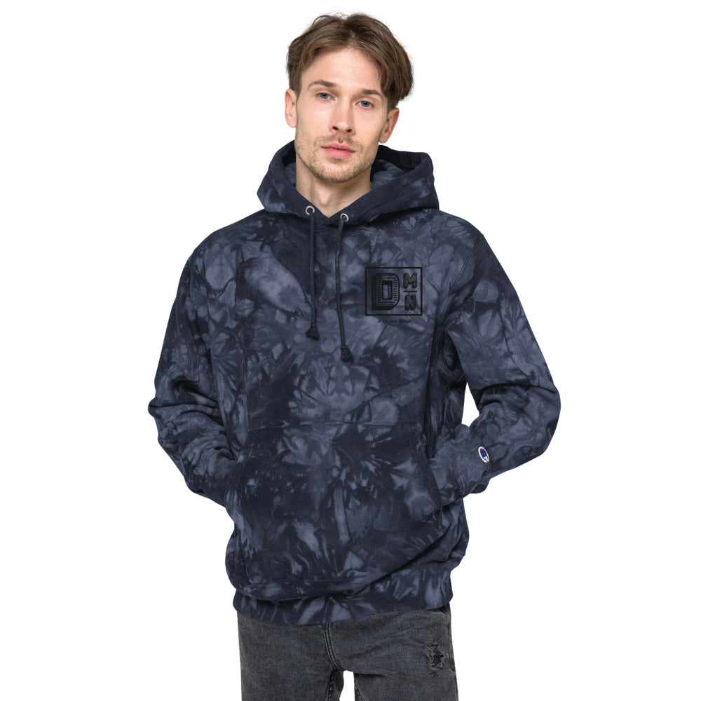 Black DMN logo Champion tie-dye hoodie