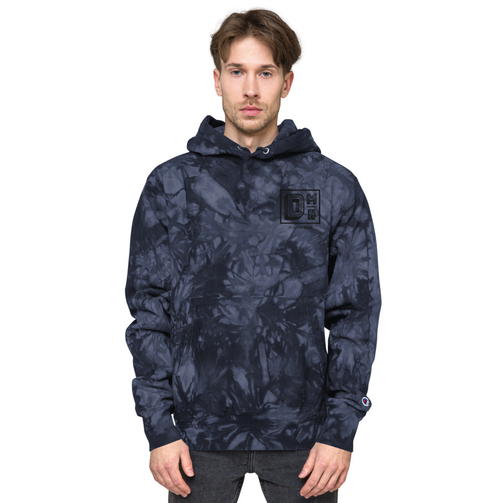 Black DMN logo Champion tie-dye hoodie