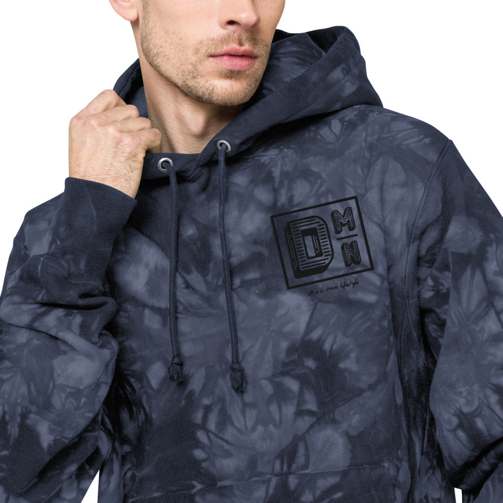 Black DMN logo Champion tie-dye hoodie